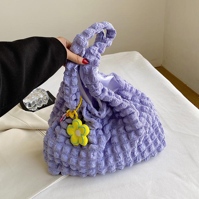 2025 New Small Fresh Pleated Bubble Women's Bag, Flower Sweet Tote Bag Large Capacity Simple Shoulder Bag