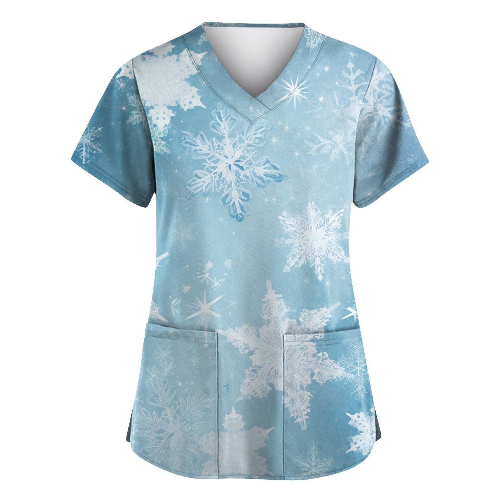 

Женская мода с v-образным вырезом, короткими рукавами и карманами, топы с принтом XL