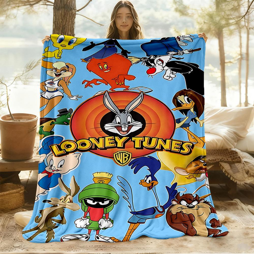 1pc Cartoon Character Looney Tunes Outdoor Blanket Lightweight Flannel, Soft & Warm, All-Season Use for Sofa, Outdoor, Camping, Living Room, Office024