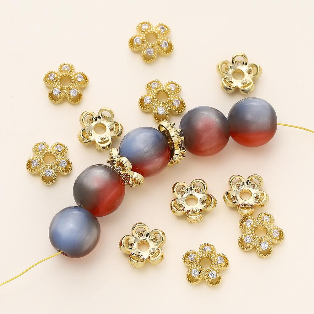 5/10Pcs/Lot 14K/18K Gold Color Plated Brass Hollow Flower Beads Caps Spacer Beads for DIY Jewelry Findings Making Supplies