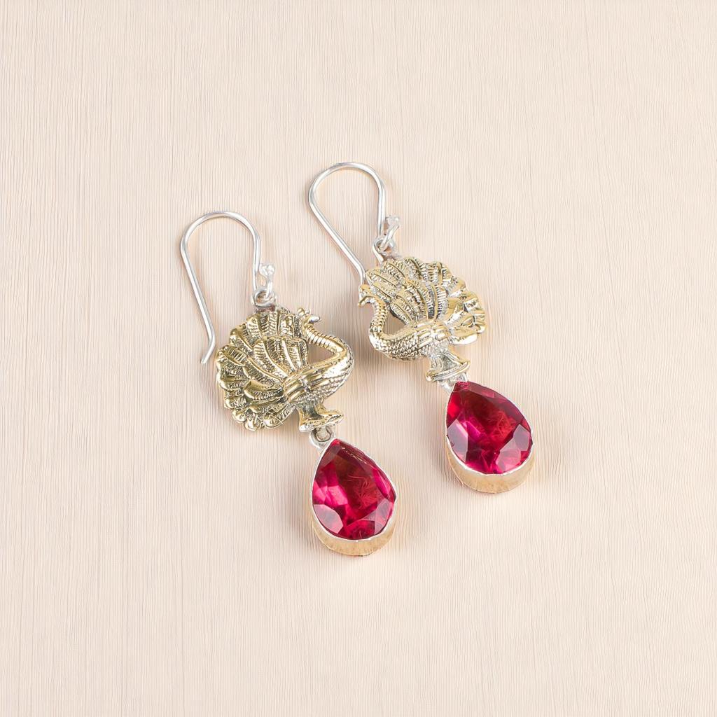 Pink Tourmaline Gemstone 925 Sterling Silver Jewelry Handcrafted Earrings 2.20" EE-44-18