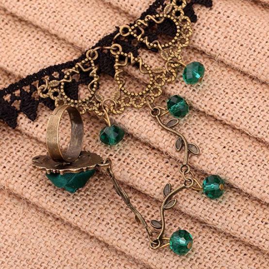 Femmes Vintage dentelle fleur main harnais Bracelet esclave chaîne lien bague