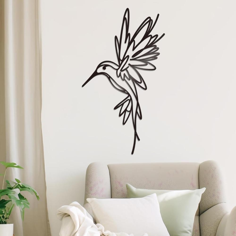 Modern Minimalist Black Hummingbird Metal Wall Decor 9.4x17.2in Outdoor Art Sculpture