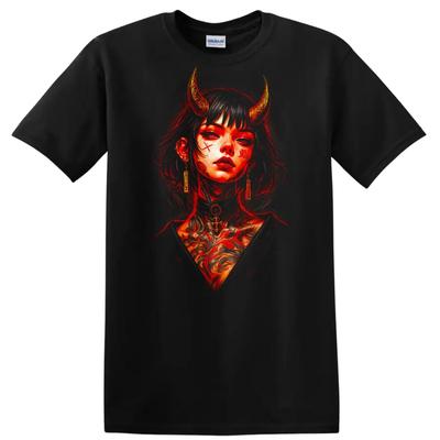 Devil Girl Red Graphic T Shirt Urban Streetwear Fashion Art Tee