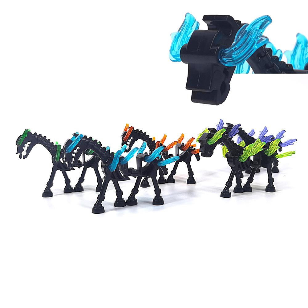 MOC Halloween 59228 Mittelalterliches Skelett Flammenpferd Bausteine Set Feiertagsdekorationen Spielzeug Für Kinder Geburtstag Weihnachten Geschenke