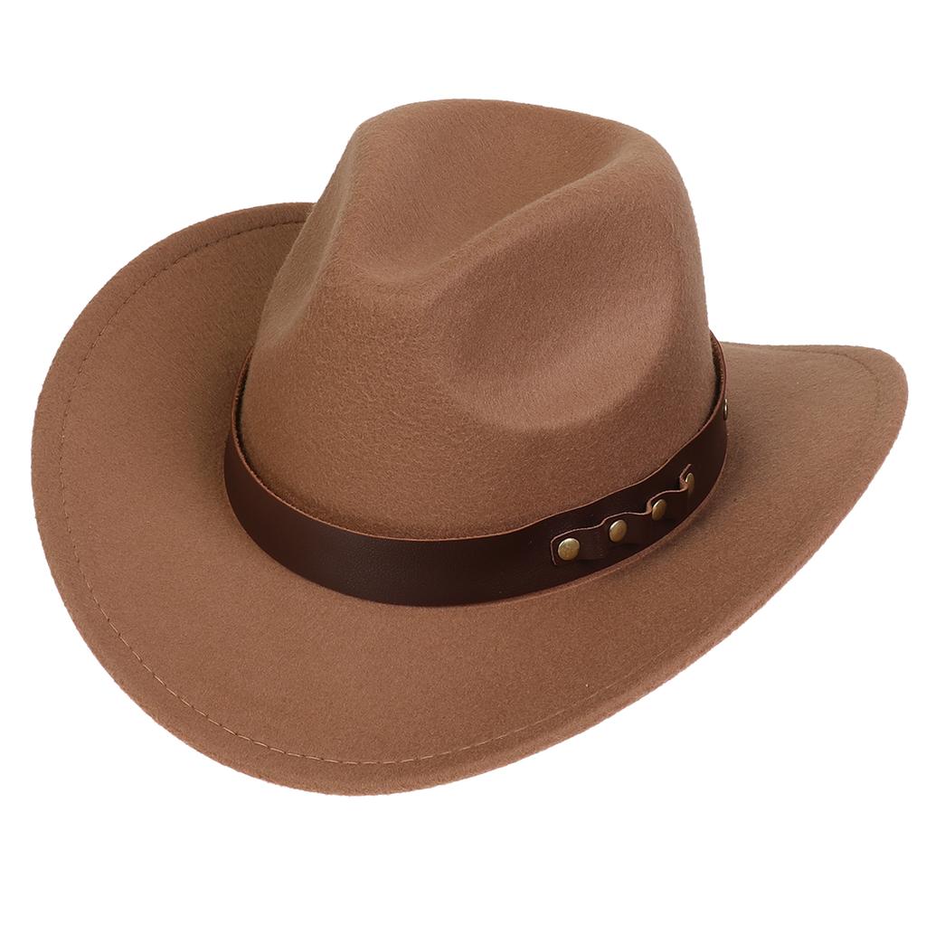 Women Men Western Cowboy Hat, Wide Curved Brim Felt Cowgirl Hat, Vintage Jazz Riding Hat, Removable Hat Belt, Head Circumference 56‑58cm