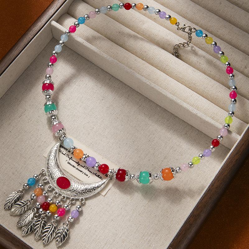 Ethnic-style Colorful Beaded Forehead Eyebrow Center Tassel Hair Accessory Tibetan-style Retro CollarNecklace and Headwear