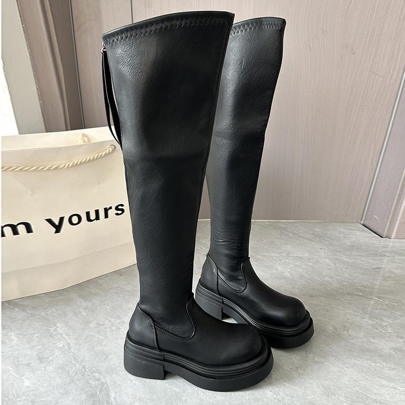 

Женские рыцарские ботинки на толстой подошве, новые осенние 2025 года, с круглым носком, в британском стиле, тонкие ботинки на задней молнии, ретро рыцарские ботинки, тренд 39 чёрный