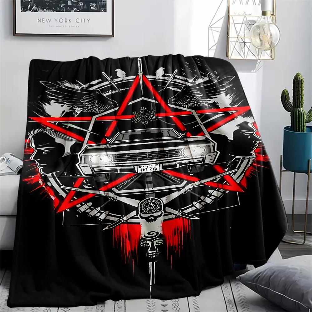 1PC Supernatural Print Flannel Blanket, High Quality All Seasons, Home Decor, Warmth and Comfort, Perfect for Christmas Gifts