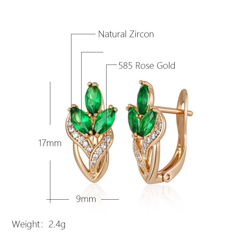Wbmqda  Green Crystal Flower Drop Earrings For Women 585 Rose Gold Color Natural Zircon Setting Wedding Party Jewelry