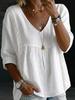 2026 Lace V-neck Women's Casual Three-Quarter Sleeve Pullover Top