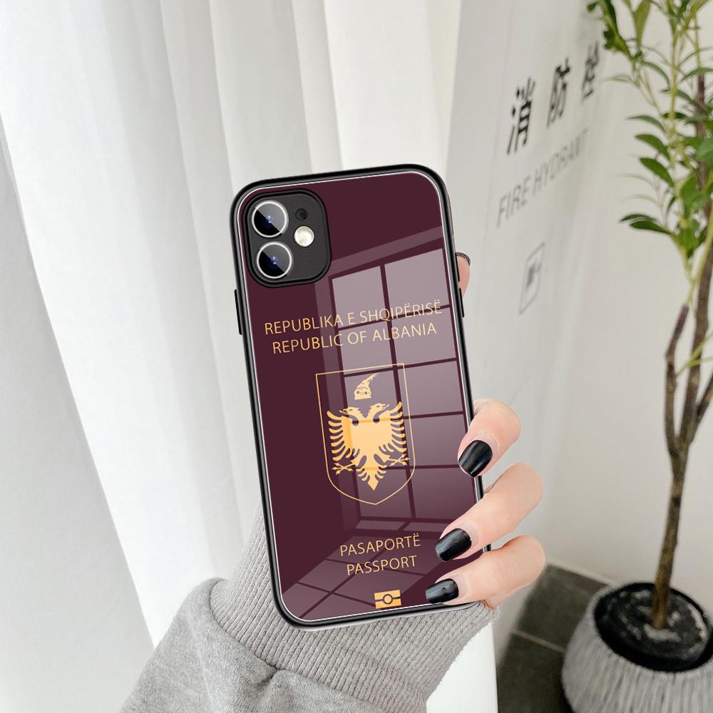 Per IPhone Albania Cassa Del Telefono Del Passaporto di Vetro Temperato 15 14 13 11 12 14 Pro XR XS MAX 8X7 Plus SE 13 14 Pro Mini Coperture