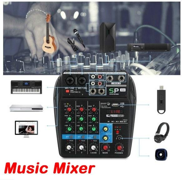 Buy A4 4 Channels Audio Mixer Sound Mixing Console with Bluetooth USB