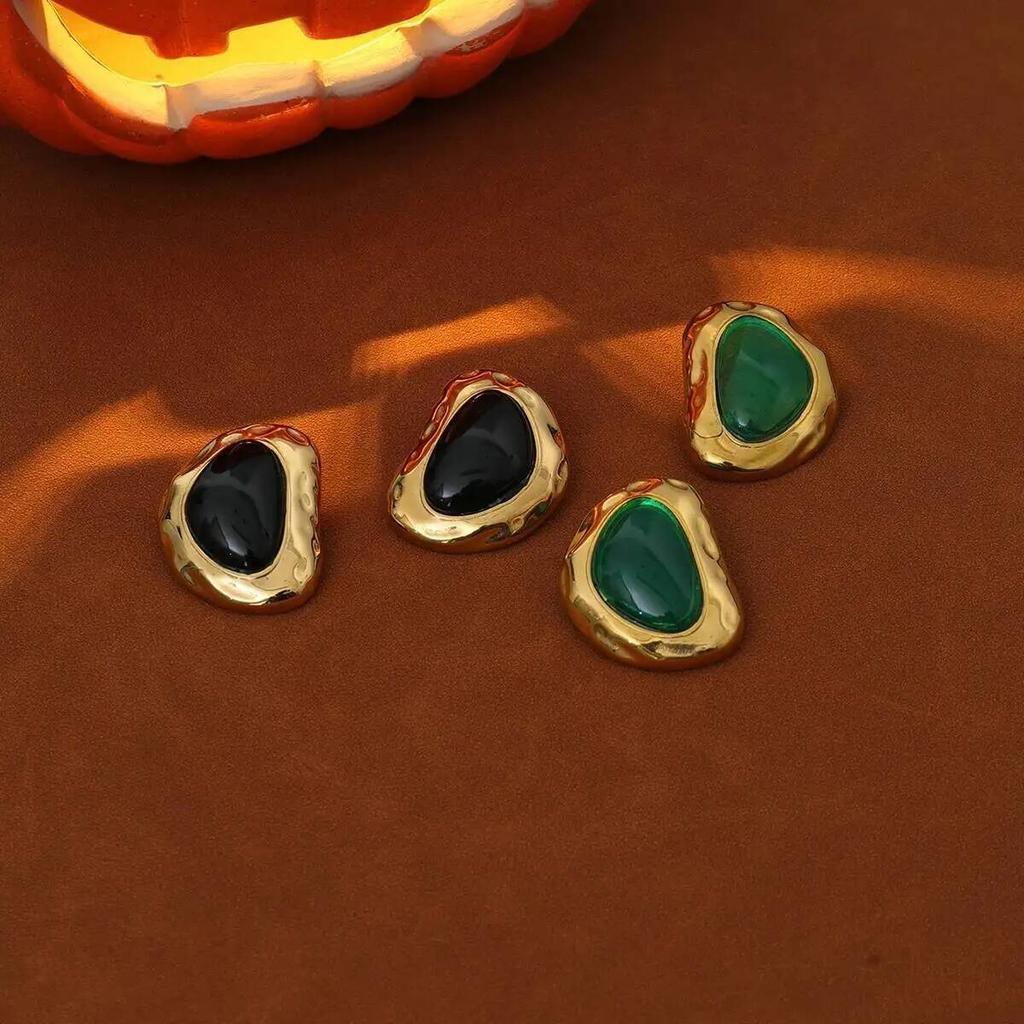 SHIXIN Retro Green Color Folded Stainless Steel Stud Earrings Women Classic 18K Gold Plated Earring Party Accessories Jewelry