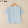 VONDA Women Girls Square Collar Short Sleeve Slim Waist Casual Blouse