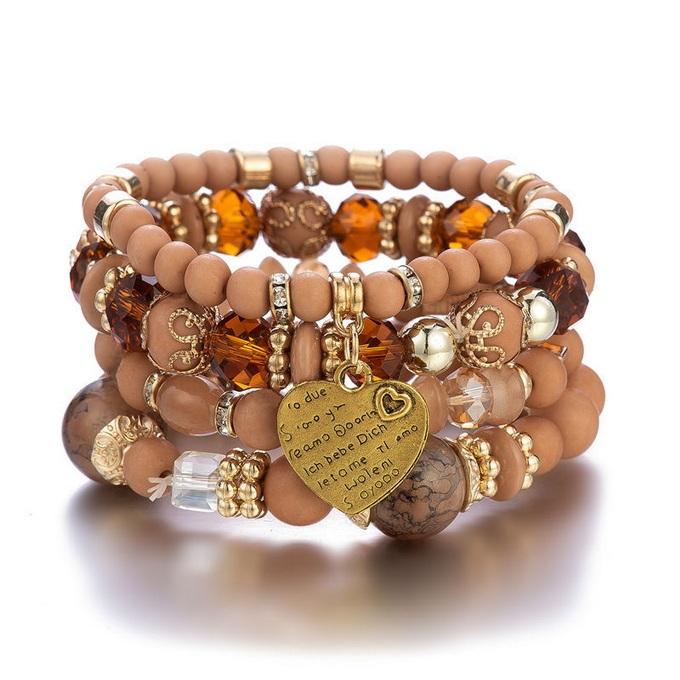 4 pièces/ensemble Bracelets Bohèmes à Fil Pour Femmes Bracelets Perles de Cristal Cœur Lettre Joncs Élastiques Bracelet de Poignet Bijoux Yoga Cadeaux K-