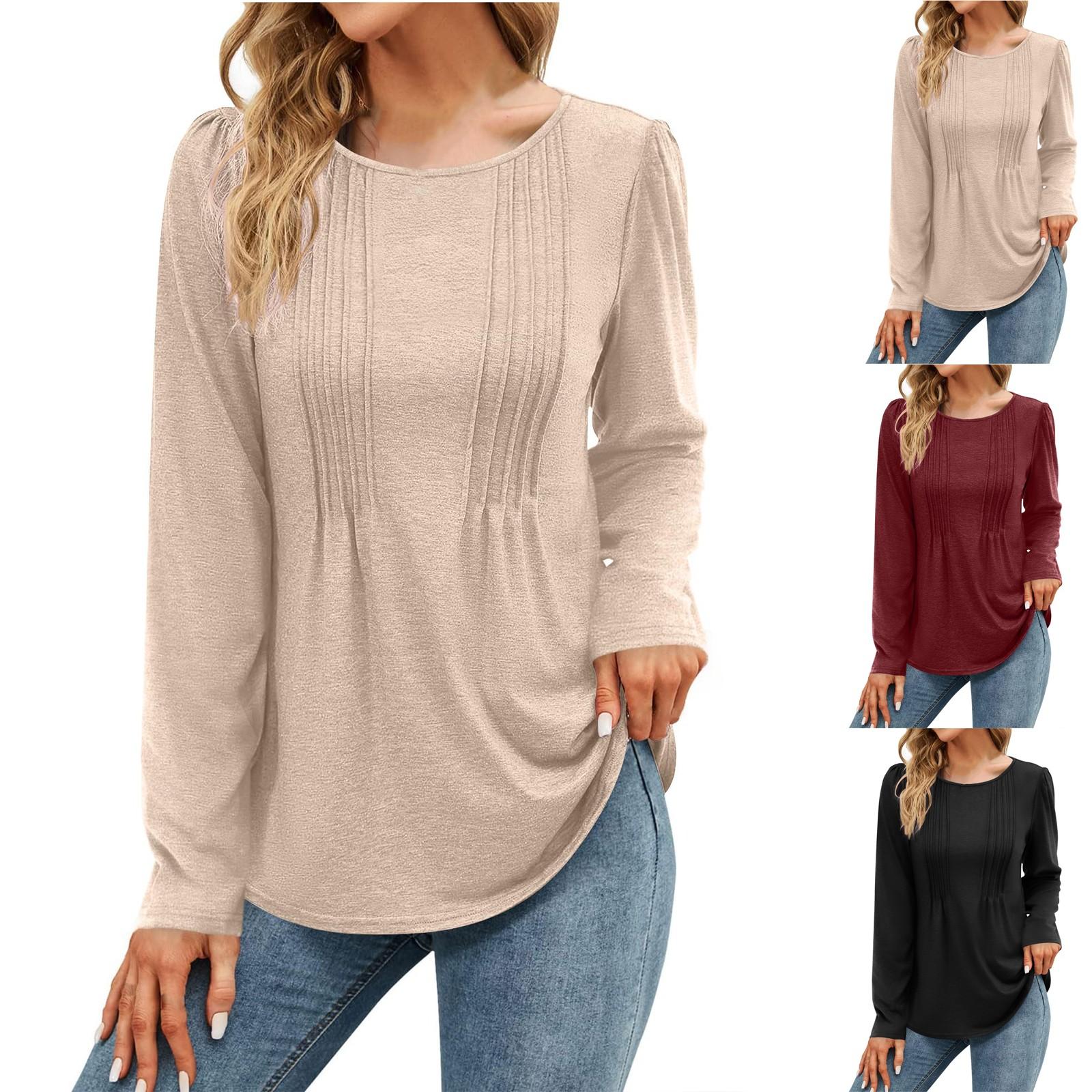 

Осенние топы, рубашки с длинным рукавом, свободные туники M розовый