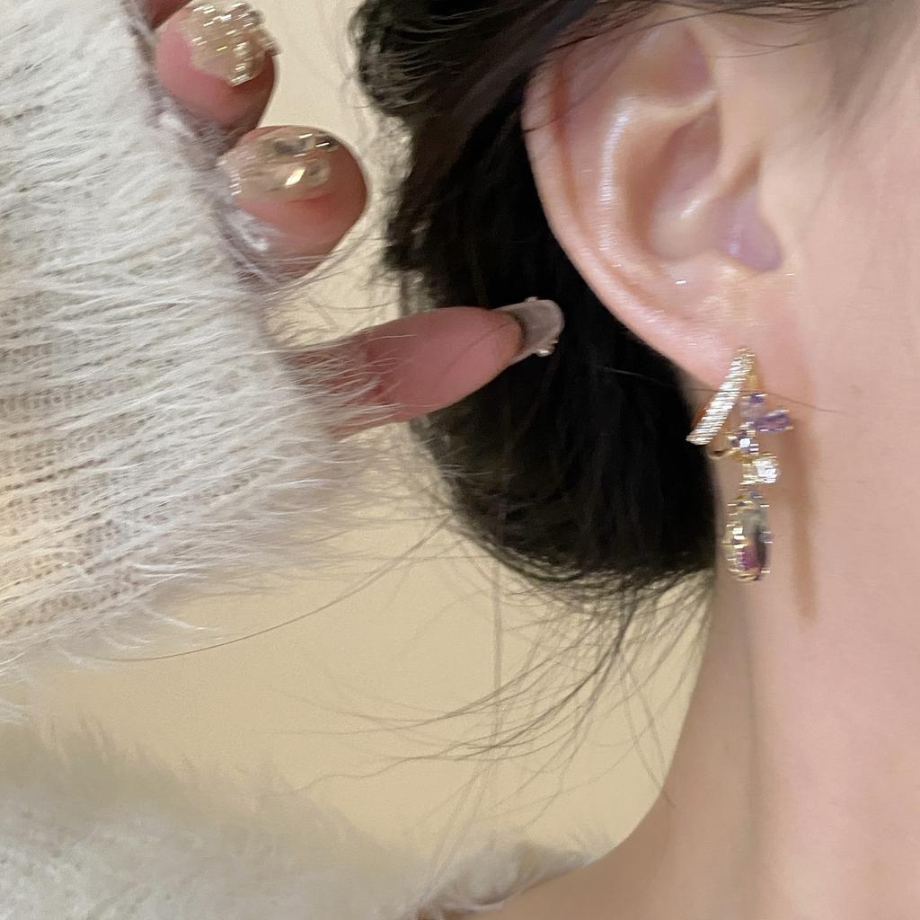 GemChic Women's Earrings Ear Stud Needle Embed Zircon Flower Drops Tassel Earrings Sweet Exquisite Earrings Birthday Christmas Jewelry Gift
