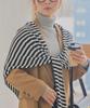Kobe Lettuce Wide Knit Scarf, Women's, Large, Striped, Shoulder/Lap Throw, Stole, Autumn/Winter [J1180] Beige