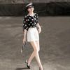 Elegant French Style Polka Dot Three-Quarter Sleeve Blouse