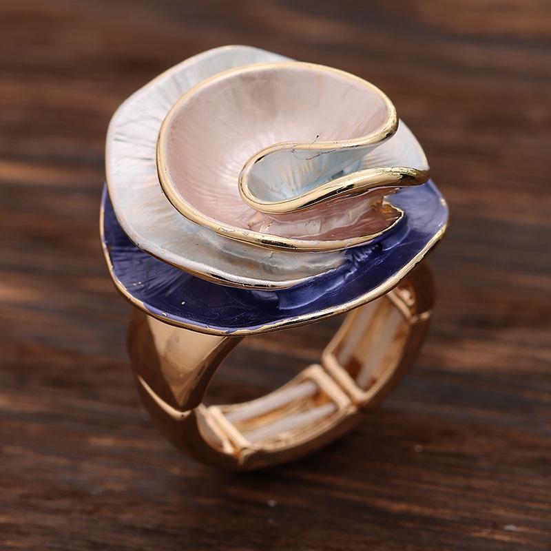 Enamel Geometric Flower Elastic Ring, Women's Fashion High-end Rose Alloy Ring