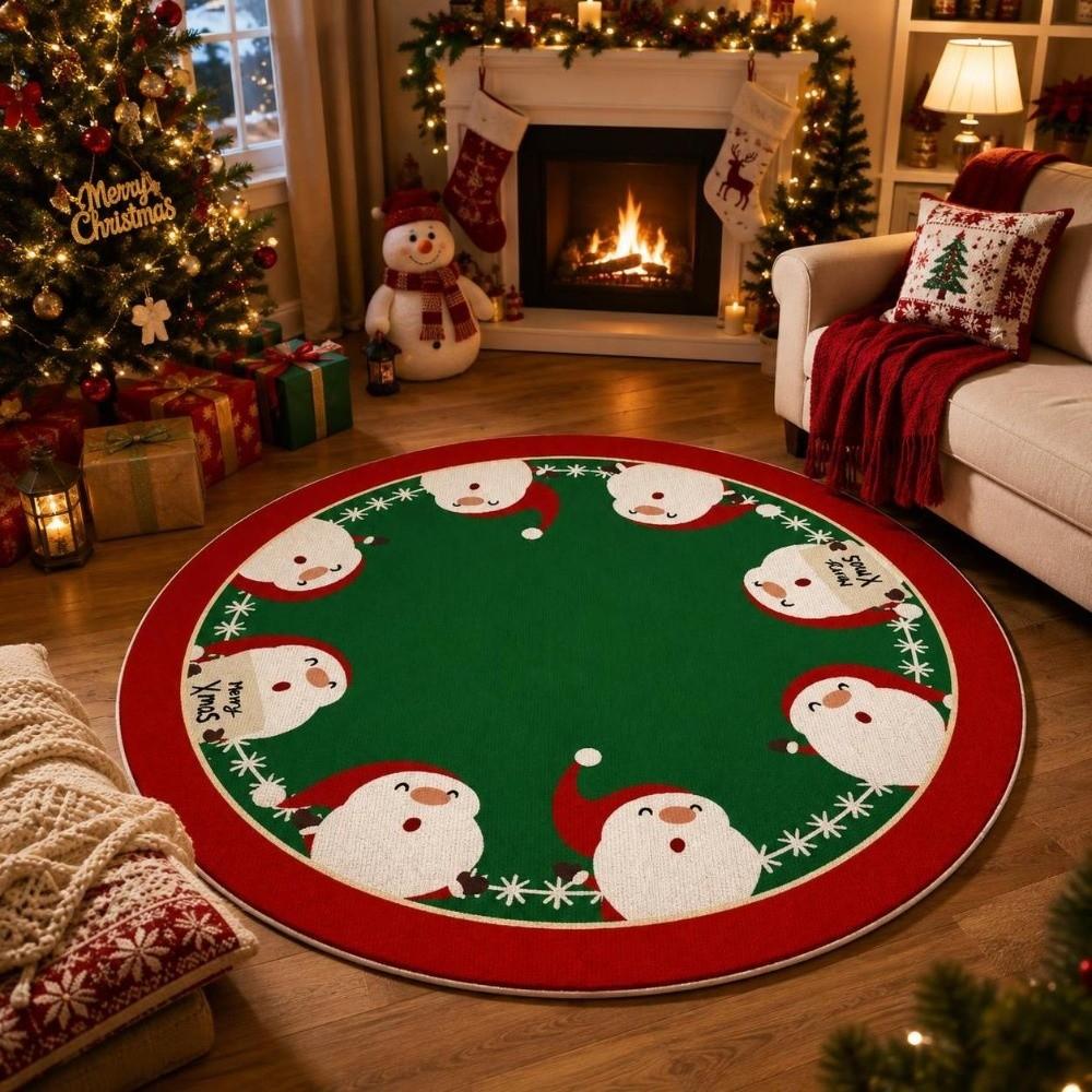 Reindeer Christmas Rug 2D Flat Printed Round Carpet Holiday Decor Christmas Doormat Party