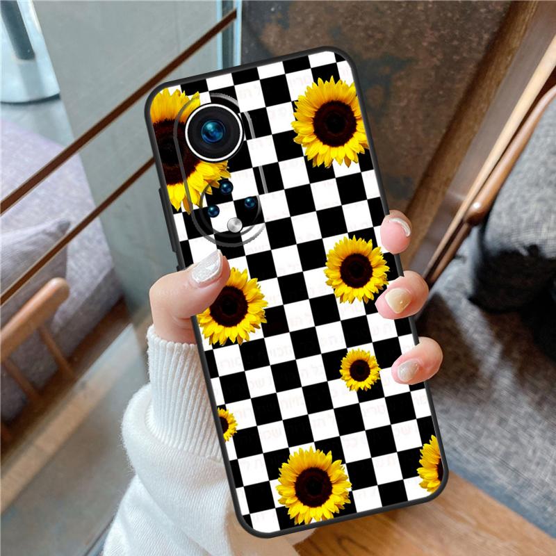 Checkerboard Sunflower For Honor Magic 8 Pro 5 6 7 Lite Case Cover For Honor 90 70 50 400 200 X8a X8b X9a X9b X9c