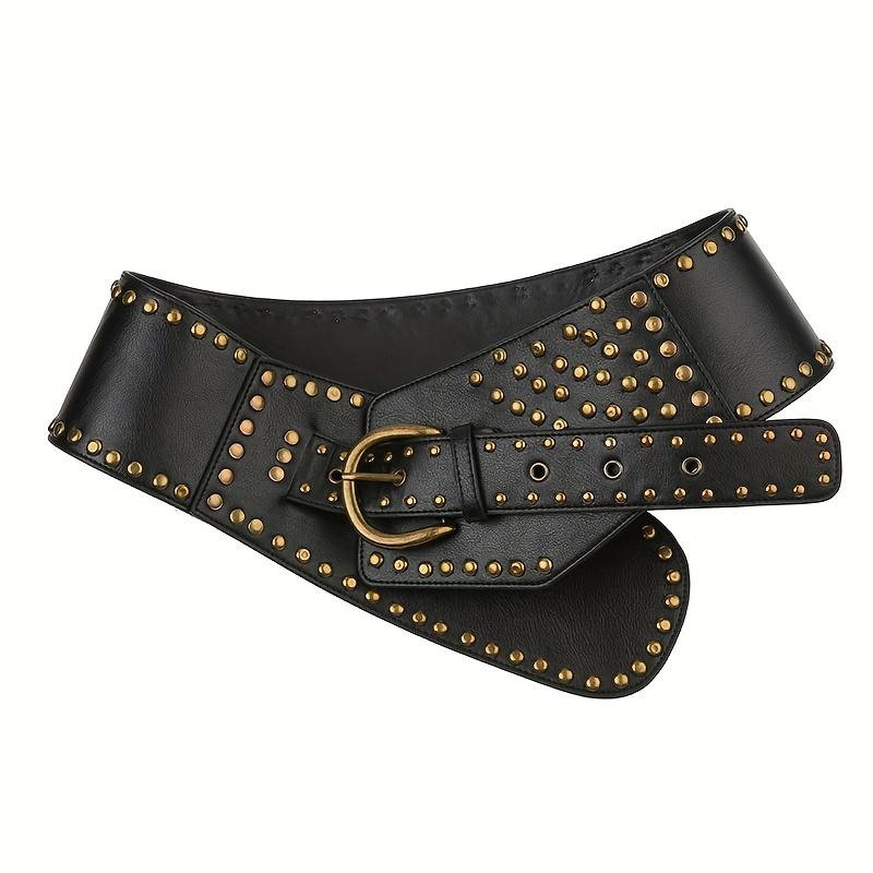 1Pcs Women's Wide Waist Waistband Chic PU Leather Belt with Retro Rivet Belt - Perfect for Casual Wear Weddings Parties & More