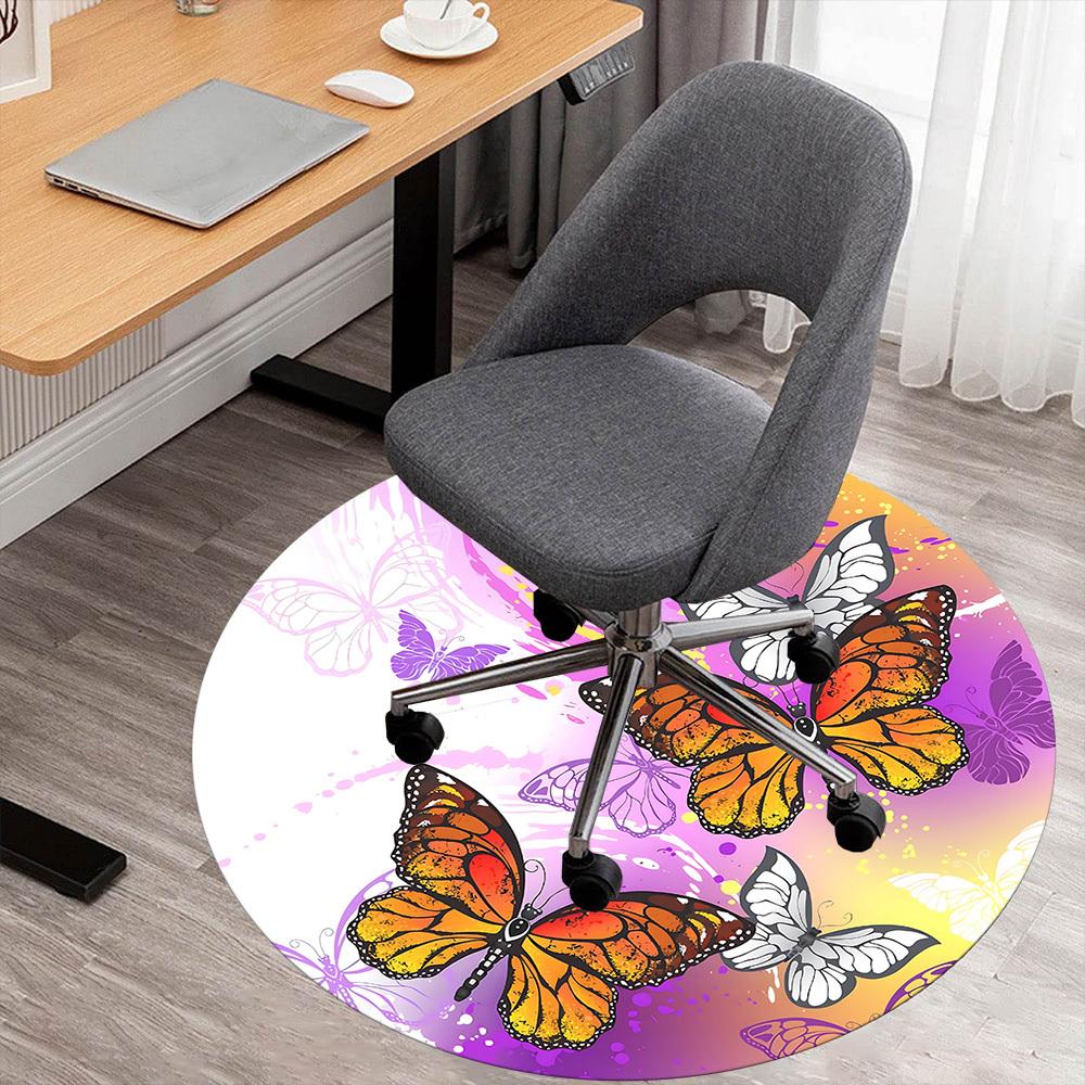 1pc Butterfly Artwork Round Chair Mat Area Rug - Non-Slip, Floor Mat for Office, Bedroom, and Indoor Decor C1125185