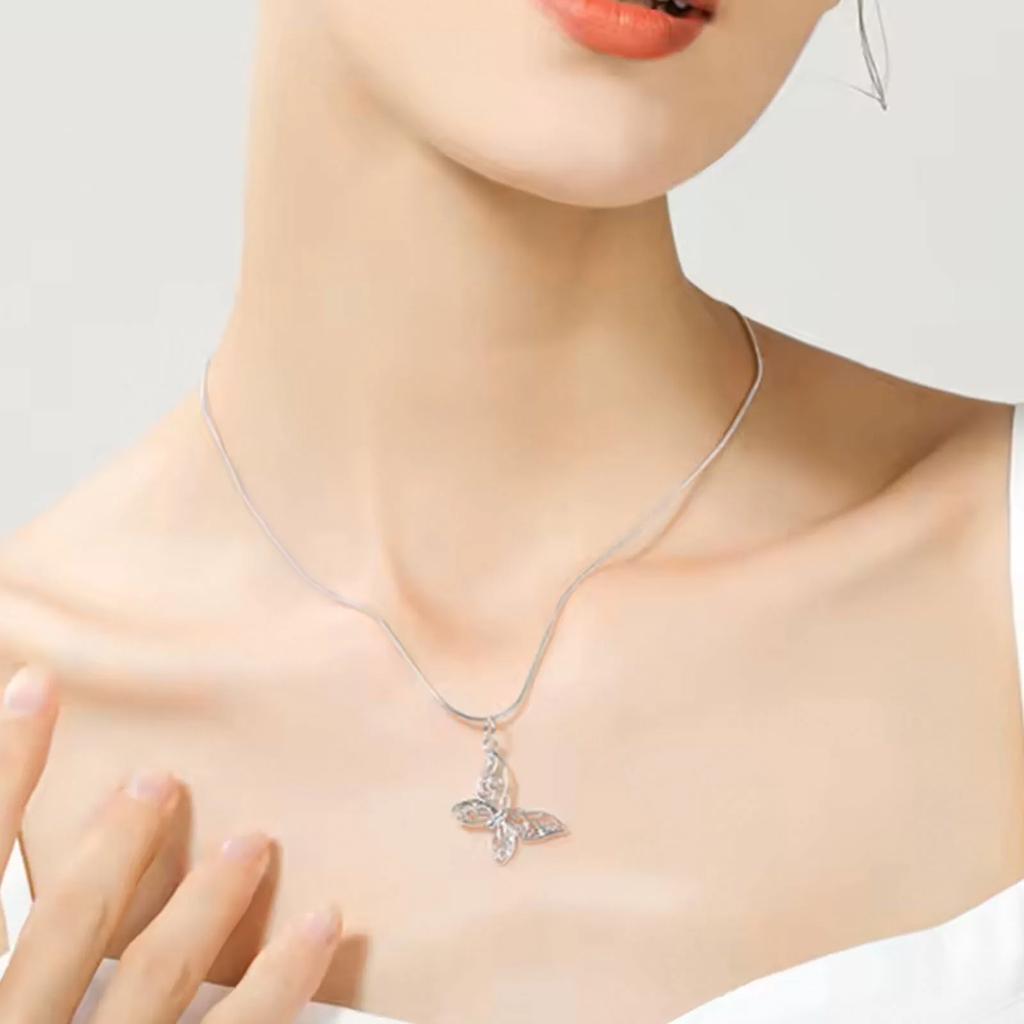 Copper Butterfly Pendant Necklace Snake Chain For Women Wedding Engagement Jewelry