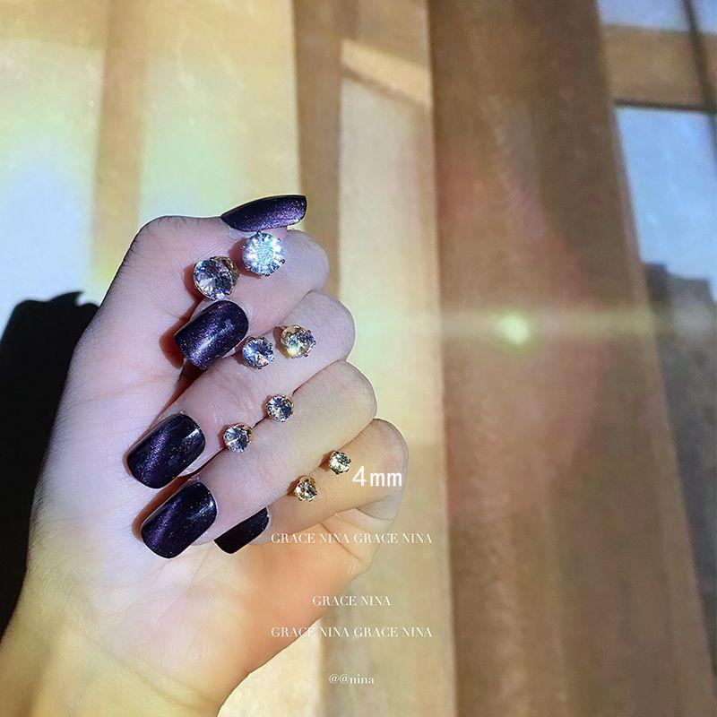 

Sleeping Super Flash Zircon 925 Sterling Silver Temperamental Female Stud Earrings 4mm (a pair of ear plugs)