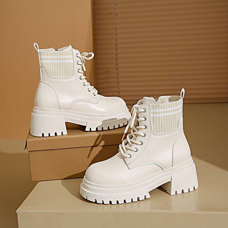 Large size Martin boots women's autumn and winter thick-soled white versatile British feet small explosive short boots Maillard early autumn boots