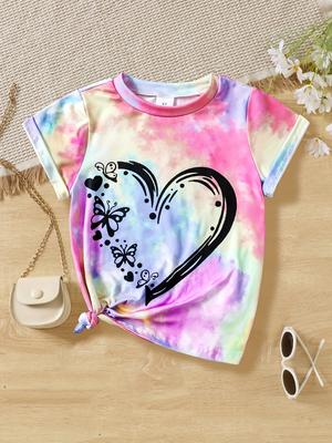 Neue Kinder Mädchen Oansatz T-shirt Herz Schmetterling 3d Gedruckt Kurzarm T-shirt Kinder Mode Streetwear Sommer Tops Kleidung