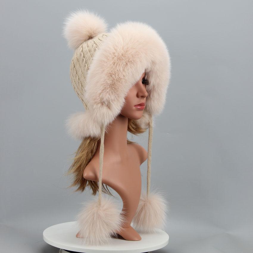 

Натуральная меховая шапка для зимы женская шапка натуральный мех лисы русская ушанка толстые теплые уши модная шапка-бомбер для девочек меховая шапка эластичная Elastic(56-63cm)