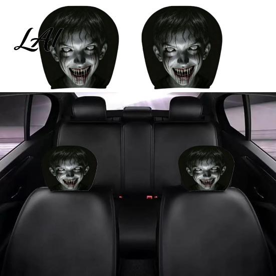 Soft Polyester Headrest Slipcovers 2Pcs Halloween Car Covers Creepy Ghost Face Seat Customized Auto Interior Styling Protector Breathable Decor for