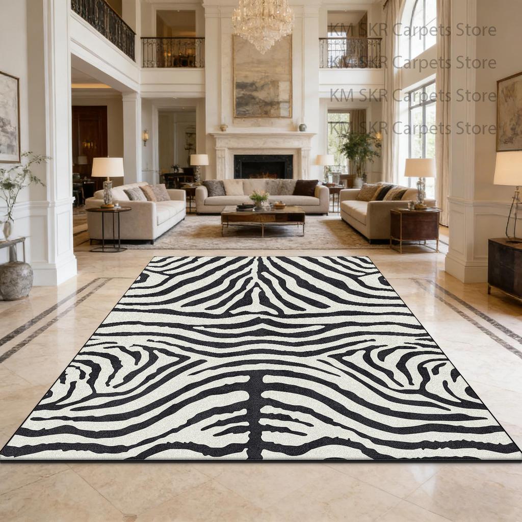 Modern Black White Zebra Stripes Large Living Room Carpet Decoration Bedroom Washable Antiskid Simple Rug Soft Fluffy Office Mat