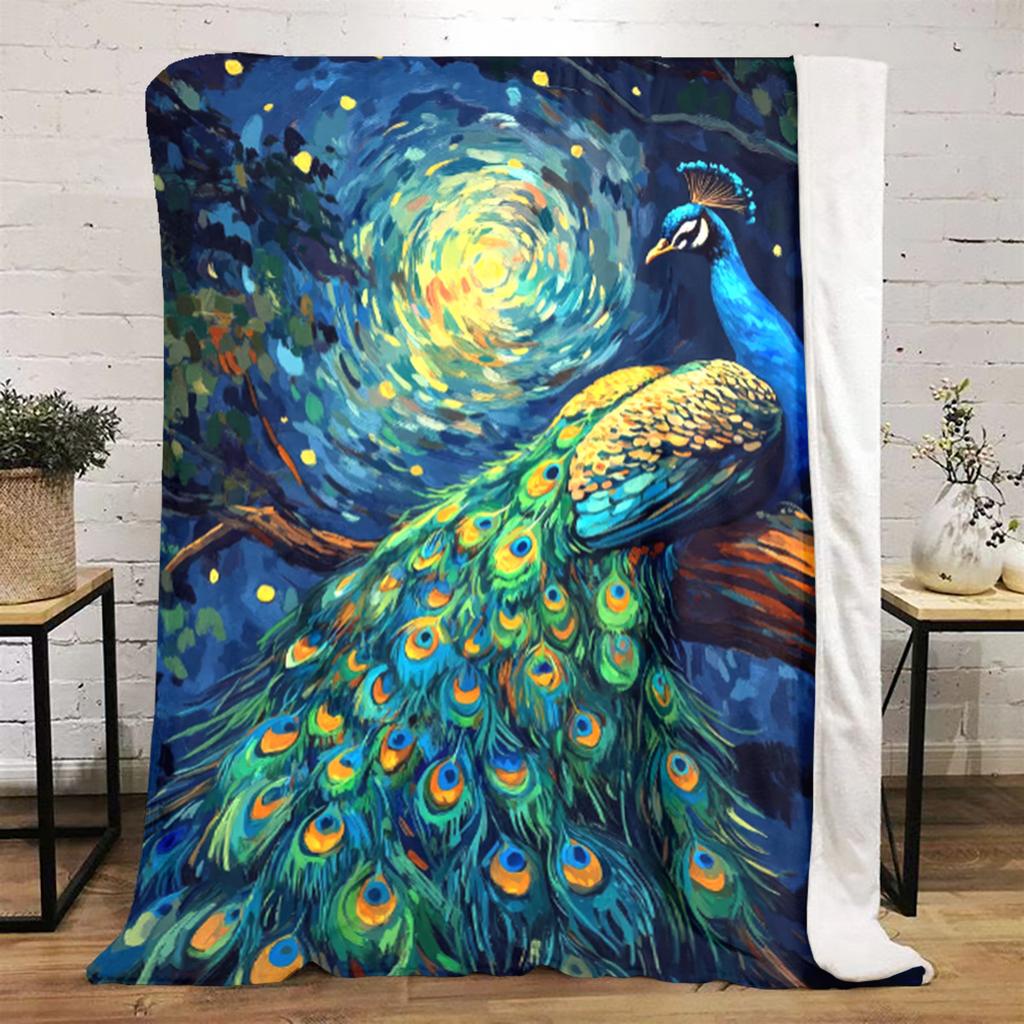 Peacock Night Sky Blanket Soft Comfortable All Seasons Suitable Sofa Office Nap Travel Festive Gift