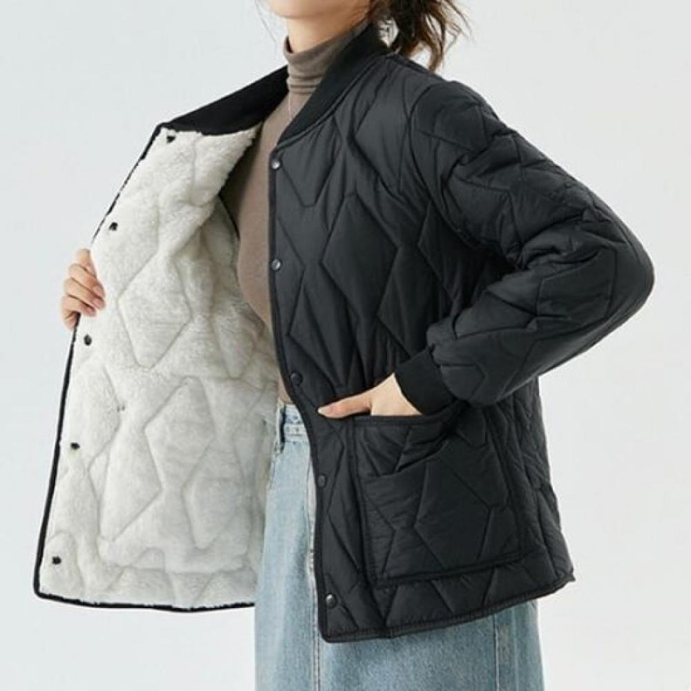 Navava Lightweight Padded Jacket With Fleece Lining Diamond Quilting Long Sleeve