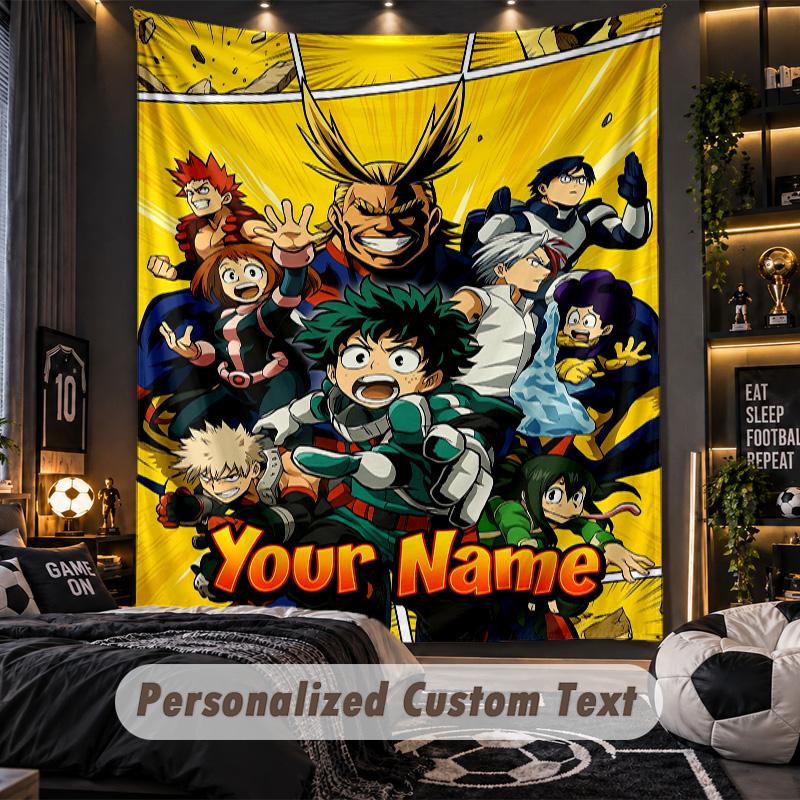 Personalized Wall Tapestry,My Hero Academia Custom Printed Name, Fabric Wall Art For Indoor Room Backdrop