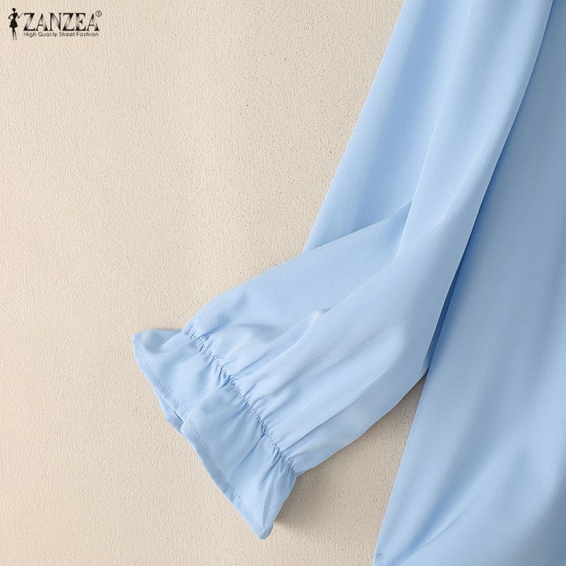 ZANZEA Women Casual Round Neck Loose Long Sleeve Plain Blouse