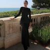 Women's Fashion Round Neck Long Sleeve Slim Dress New European and American Style Maxi Dresses Solid High Waist Party Long Gown