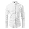 Men Stand Collar Solid Long Sleeve Shirt, Cotton Linen-like Breathable Casual Shirt Cross-border Men Top