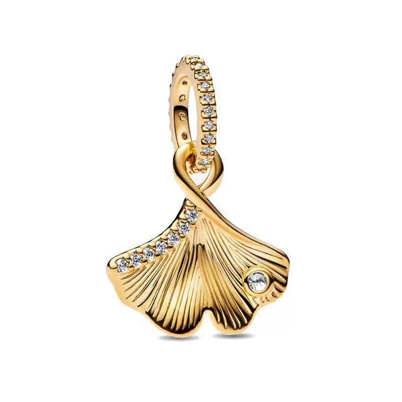 NOI Mărgele Rotunde Strălucitoare Placate cu Aur Clip Potrivite pentru Brățară Originală de Argint Bijuterii DIY Cadou Fundă Inimă Dublă Suspensă