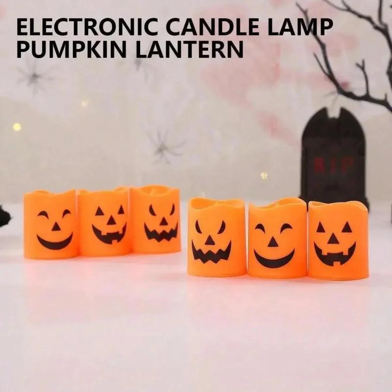 Halloween jack-o'-lantern candles, 6 pieces, watermelon-shaped candles suitable for Halloween stage decoration, festive atmosphe