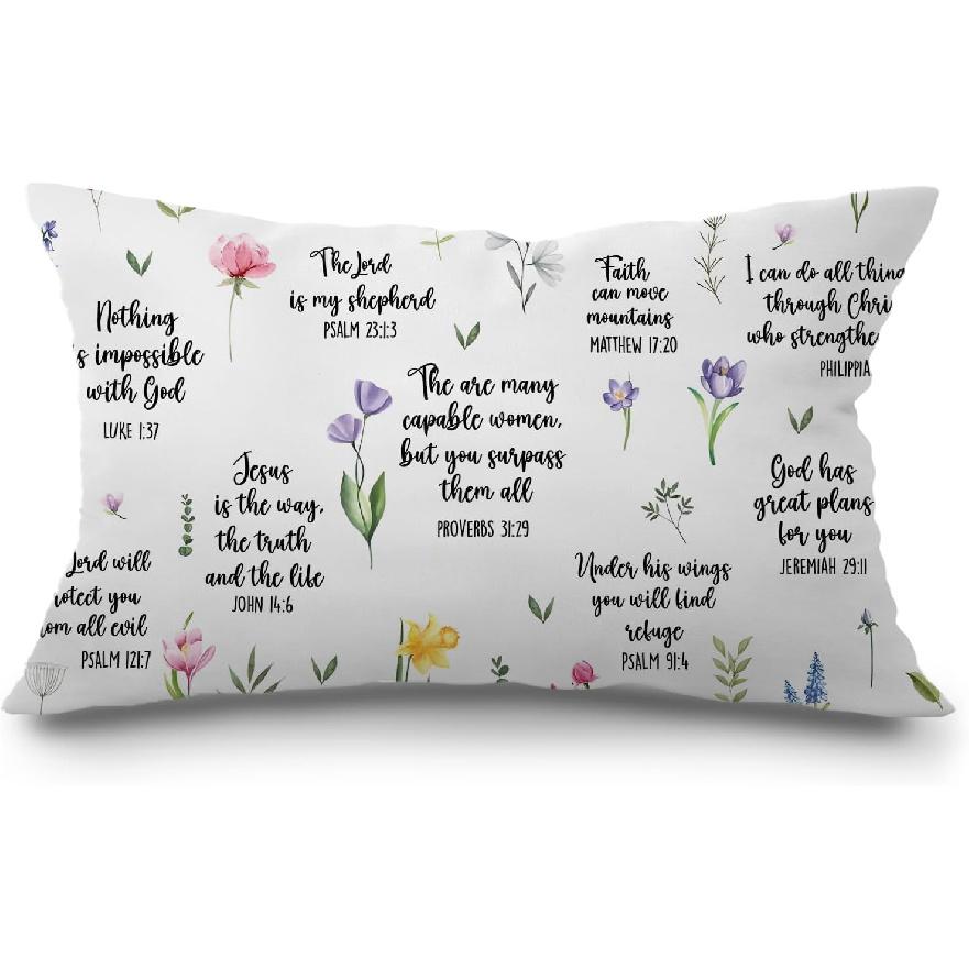 JINYO Bible Verse Pillow Covers 12x20 inch, Christian Gifts for Women Men, Christian Room Decor, Christian Pillow, Bible Verse Decor, Bible Pillow Bible Pillow Covers