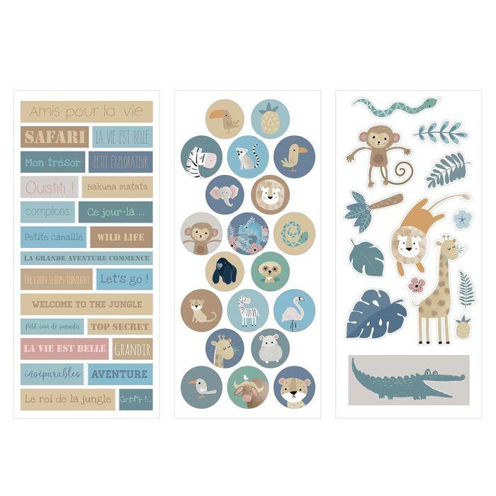 3 plaquettes de stickers safari