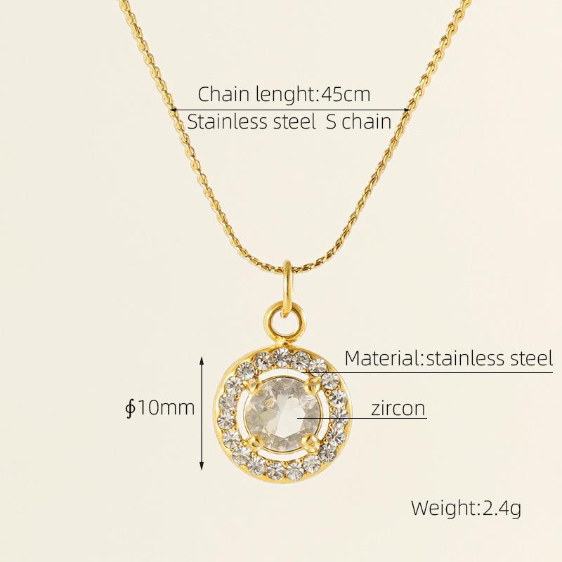European American Ins Style Double-layer Zircon Titanium Steel Luxury Square Pendant Light Sporty Unisex 18K Gold Necklace