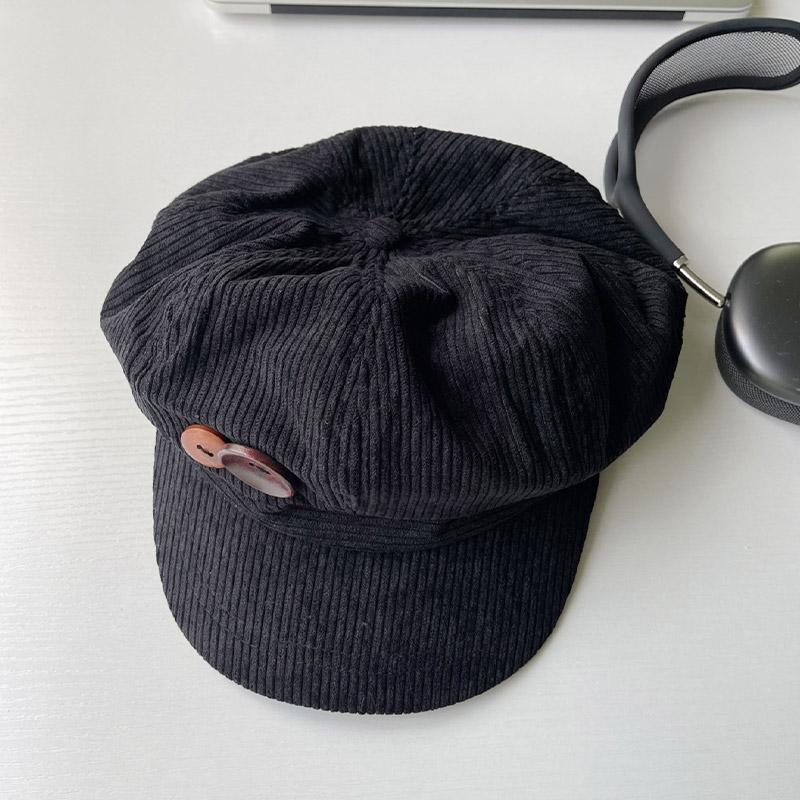 Women Corduroy Beret Hat Vintage Buttons Autumn Winter Octagonal Newsboy Cap Korean Girl Solid Color Painter Artist Peaked Hats