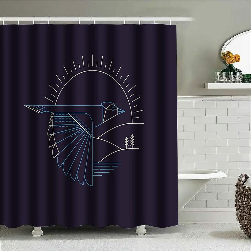 Nature Birds Shower Curtain Forest Wildlife Pattern Bathroom Decor Teal Blue Abstract Art Washroom Backdrop Waterproof Home Text