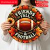 2D Flat, 1pc Round Aluminum Wall Hanging Ornament, "Friends Fall & Football" Sign With Football, Autumn Leaves Design, Country Farmhouse Style